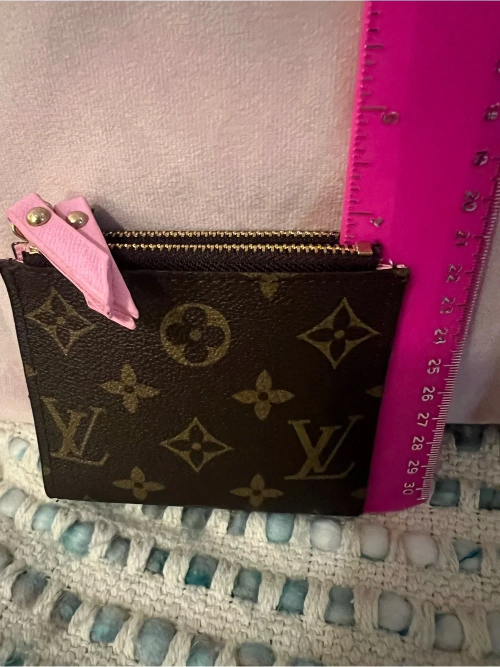 INSPIRED Monogram Compact Coin Purse in Brown with Pink Zip - Picture 5 of 6